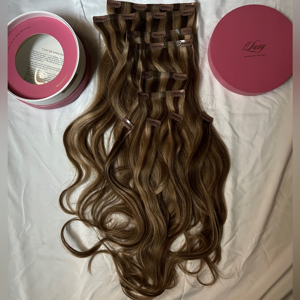 Luxy Seamless Hair Extensions 20” Clip-ins Chestnut Brown Highlights (180g)